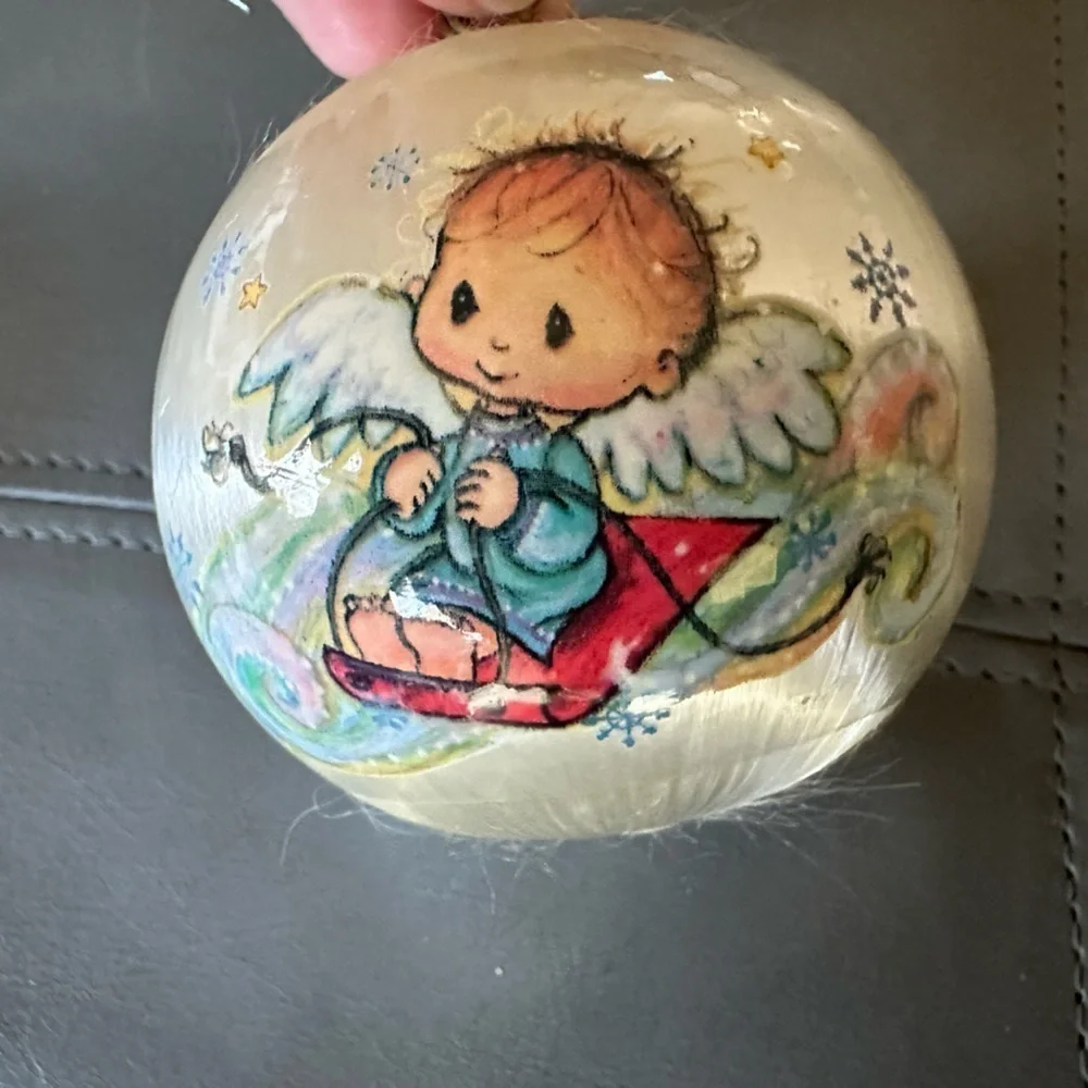 2 Wilton Angels Satin Ball Christmas Ornaments 1977 Vintage